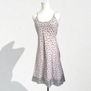 Reversible Slip Dress – Floral Print & Polka Dots, Vintage-Inspired, Lace Hem XS